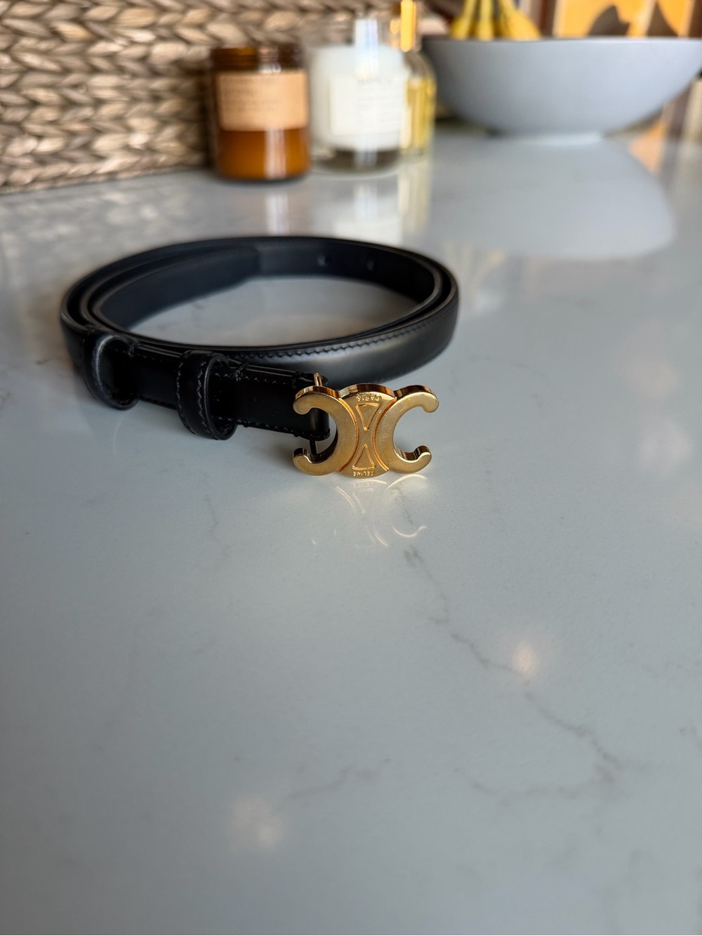 Celine Black Triomphe belt